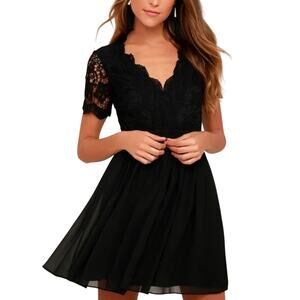 Lulus Romantic Dark Fairycore Witchy Boho Black Lace V-Neckline Mini Dress Small